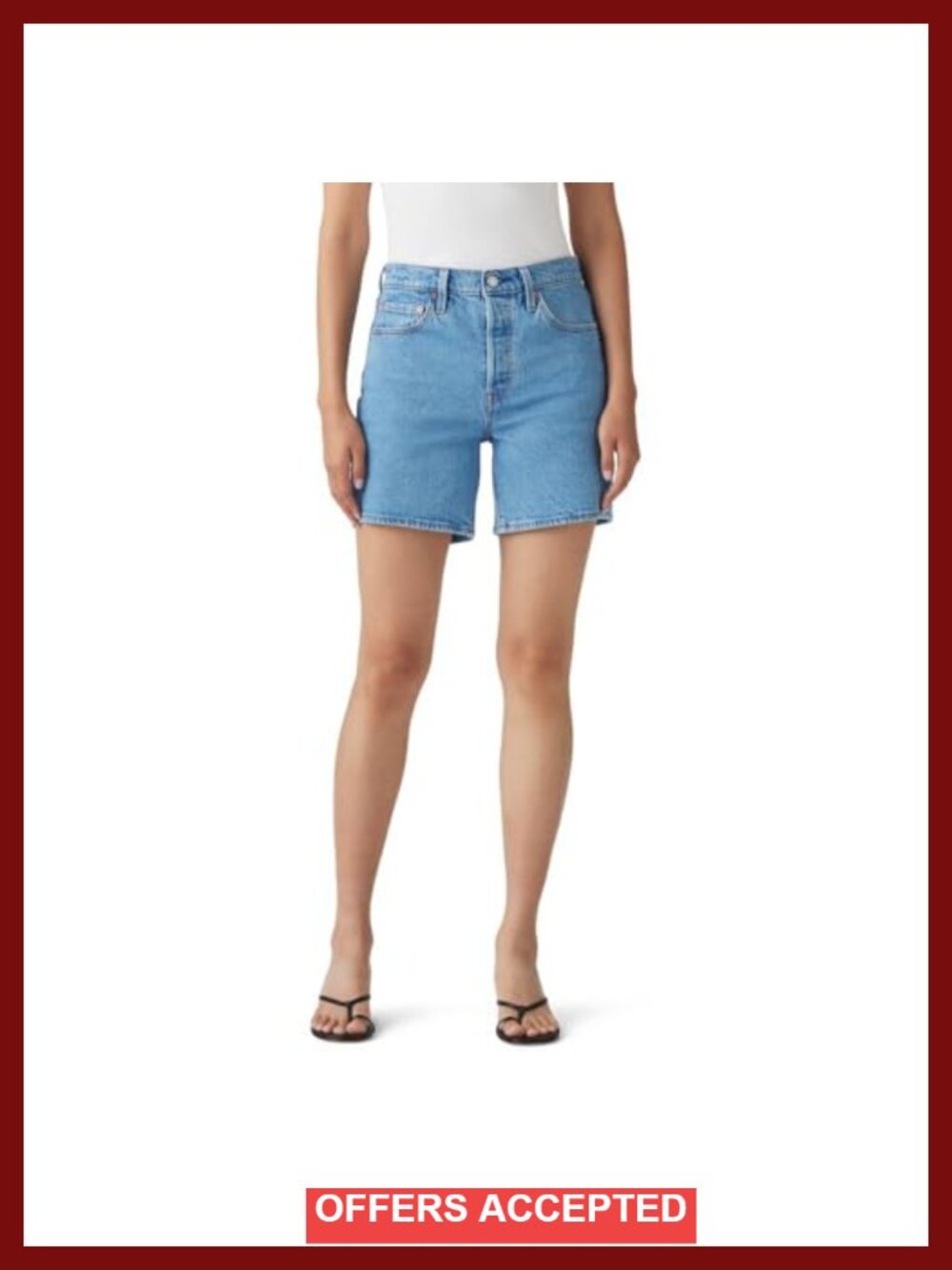 High Rise Denim Jean Shorts with Button Closure, Straight Fit